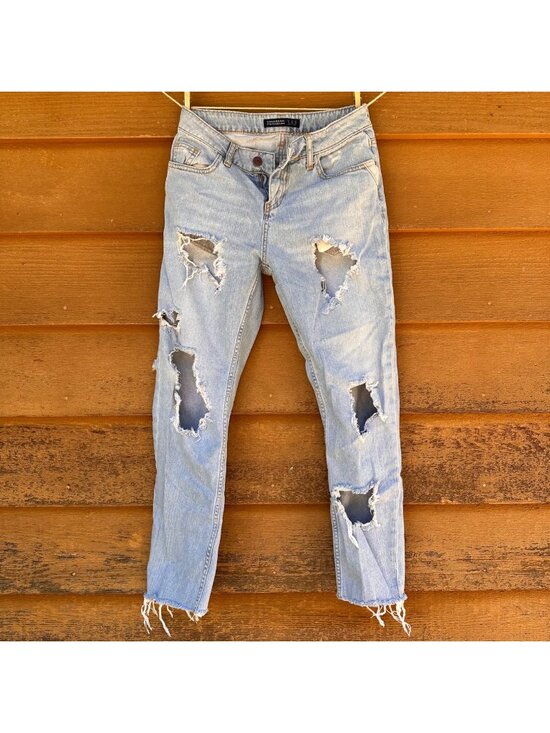 Zara Basic Denim - Zara Basic Z1975 Distressed Skinny Light Wash Jeans With Frayed Hem Size 00 Wome